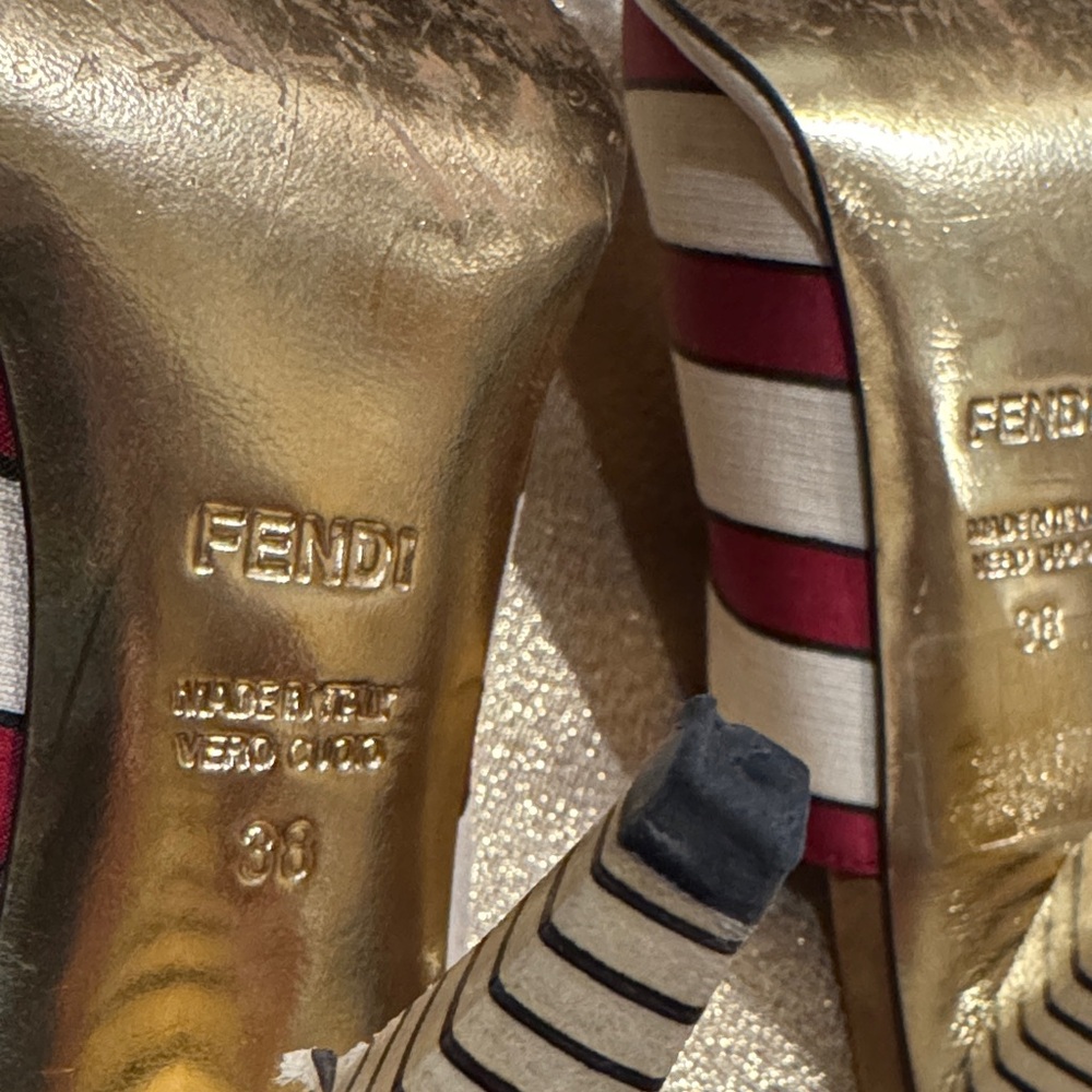 Fendi Red & Cream Striped Mules Size 38 - Picture 6 of 12